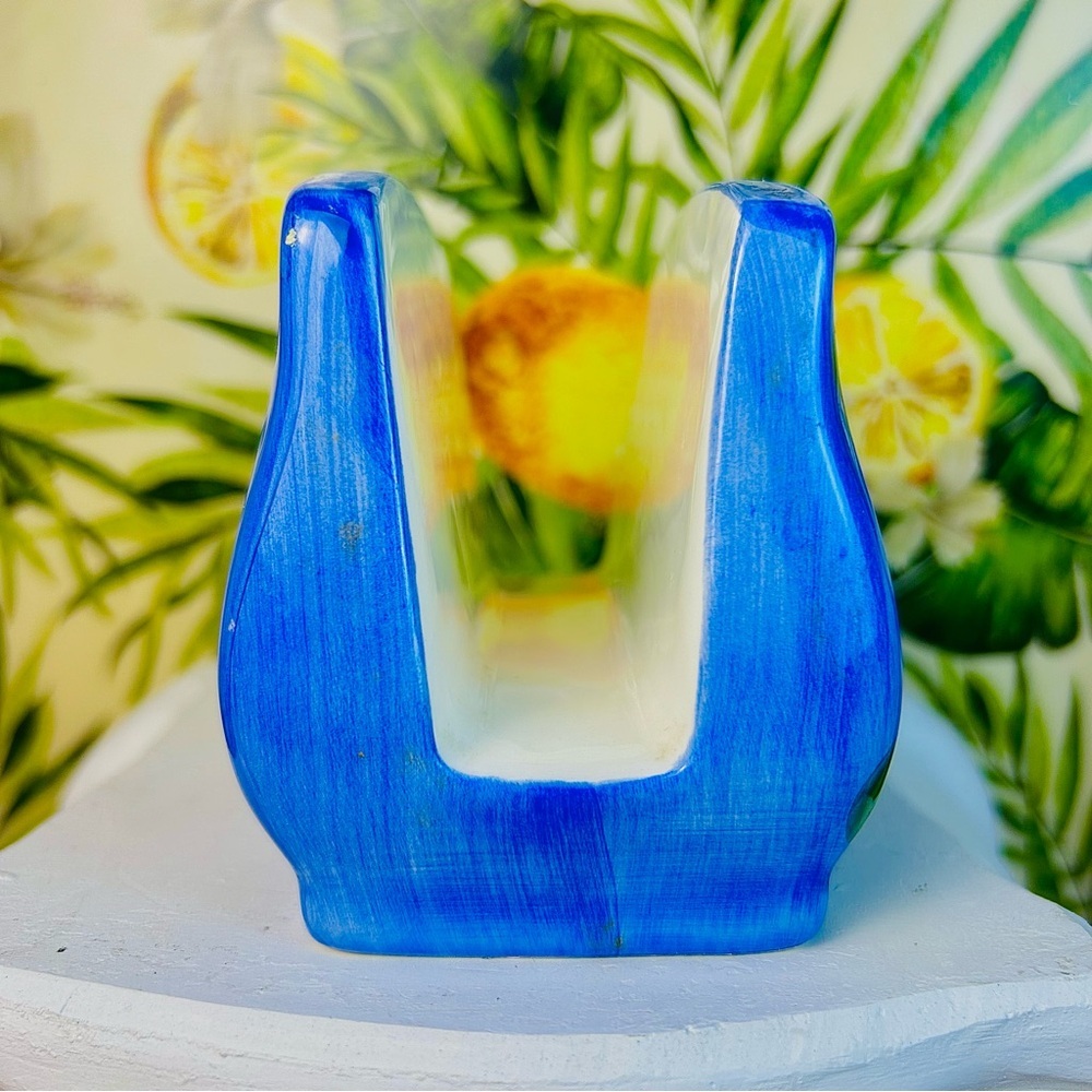 Hand-Painted Ceramic Napkin Holder Blue‎ Floral Cottage Décor - Picture 4 of 9